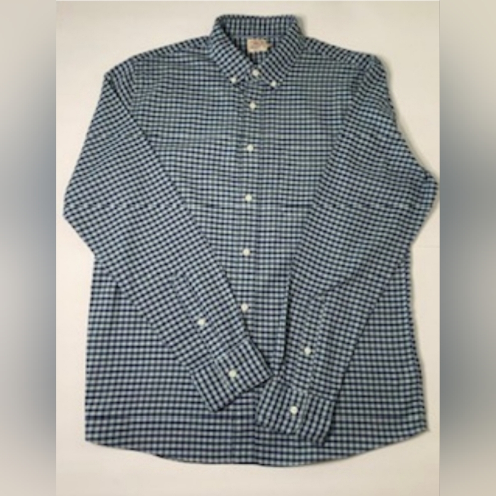 Faherty Stretch Oxford Shirt in Ocean Teal Gingham in Size Medium